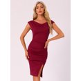 thumbnail image 4 of DARING DIVA Cowl Neck Short Sleeve Ruched Dress S Wine Red, 4 of 6