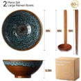 thumbnail image 3 of 8 Inch Ceramic Ramen Bowl Set of 2, 40oz Japanese Bowls with Spoons & Chopsticks,Durable,Microwave & Dishwasher Safe,Perfect for Ramen,Pho,Salad,Soup,Noodles，Mixing bowls（Verdigris Green）, 3 of 8
