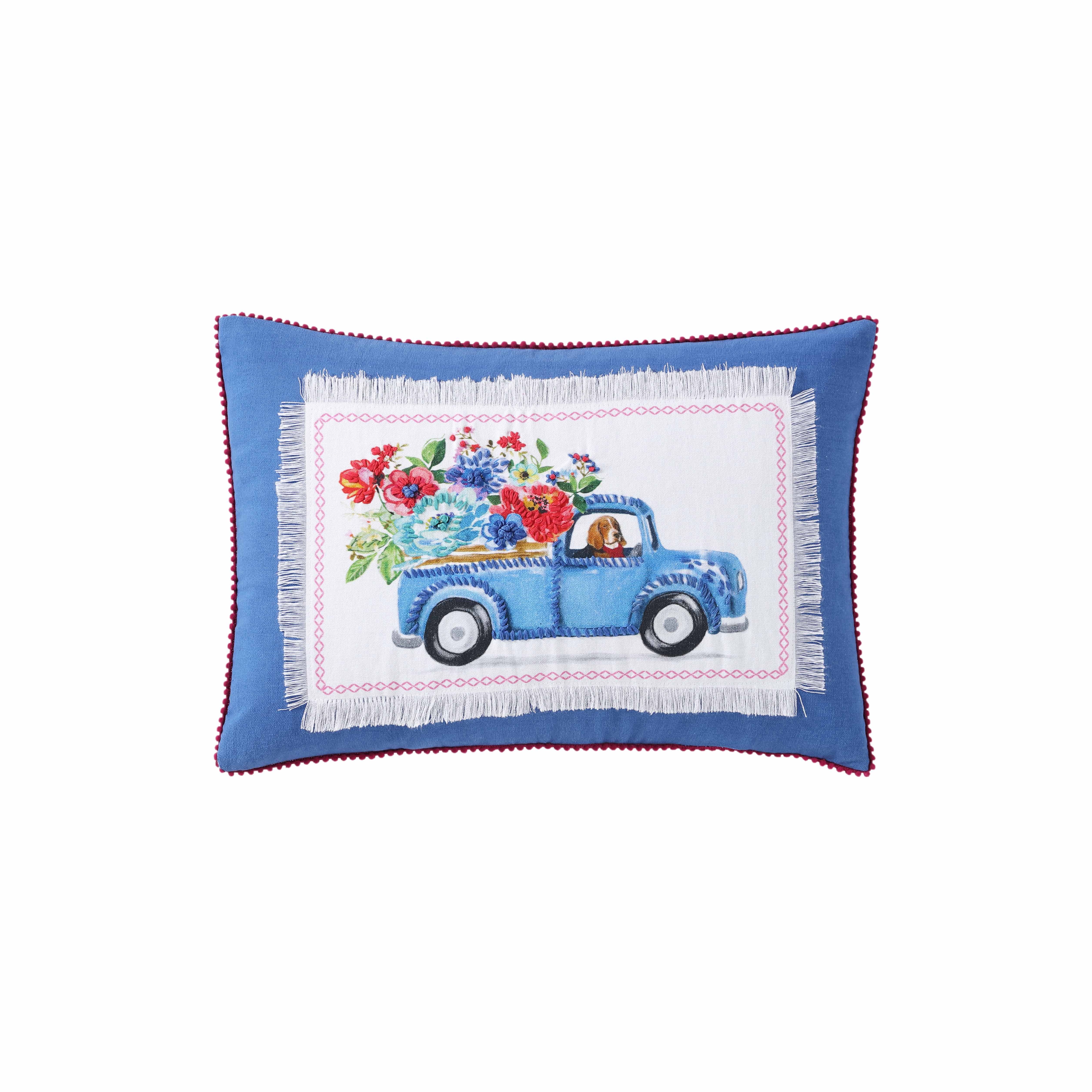 The Pioneer Woman Polyester Contemporary Oblong Decorative Pillow, 14' x 20', Blue