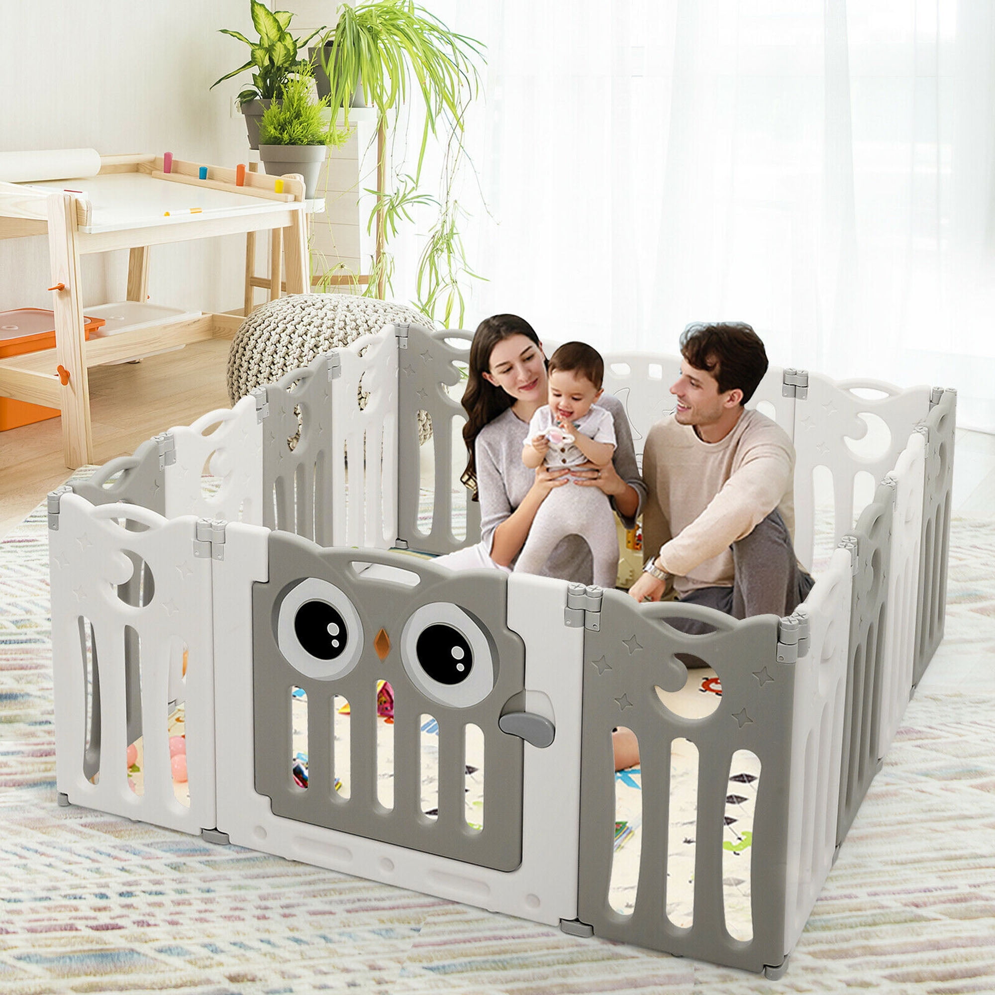 Gymax Baby Playpen, 14-Panel Foldable Play Yard, HDPE Material