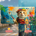 thumbnail image 5 of 1 Pcs 2D Flat License Plate Covers & Frames, A cat dressed as an artist For Decorative Front, Waterproof For Decoration Aluminum License Plate Covers & Frames Cover For Men Women, 12" X 6", 5 of 7