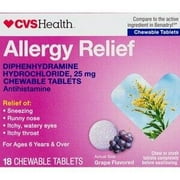 CVS Health Allergy Relief Diphenhydramine Hydrochloride 25mg Chewable Tablets,