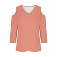 thumbnail image 5 of HongQid Women's Cold Shoulder Fashionable Solid Color T-shirt 3/4 Sleeve Shirt-Crewneck Casual Tops Three Quarter Length Tunic Tee, 5 of 6