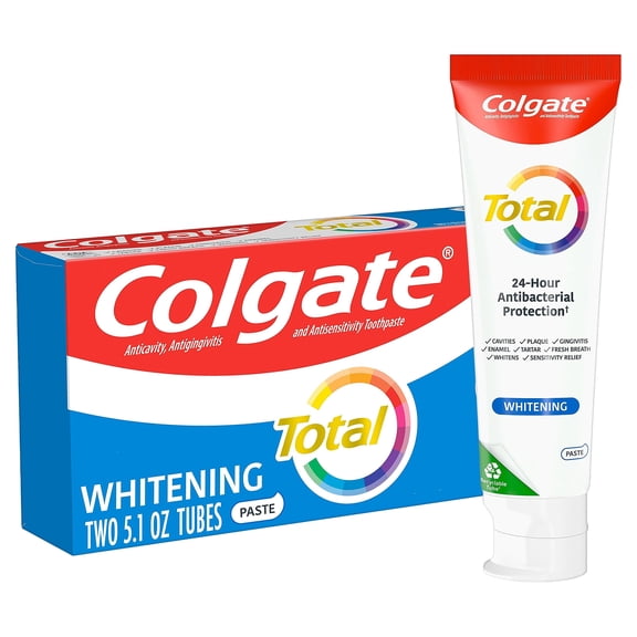 Colgate Total Whitening Toothpaste, Mint Toothpaste, 5.1 oz Tube, 2 Pack