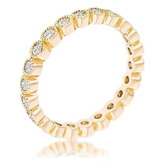 Precious Stars R08736G-C01-05 Precious Stars Goldtone Round-Cut Bezel Cubic Zirconia Eternity Ring