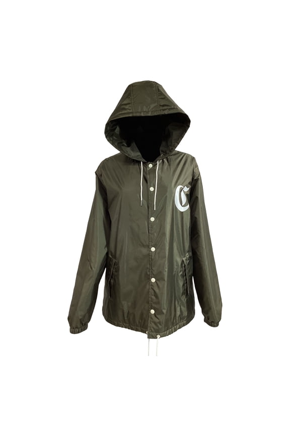 Pre-Owned Celine Logo-Print Hooded Jacket in Green Polyamide