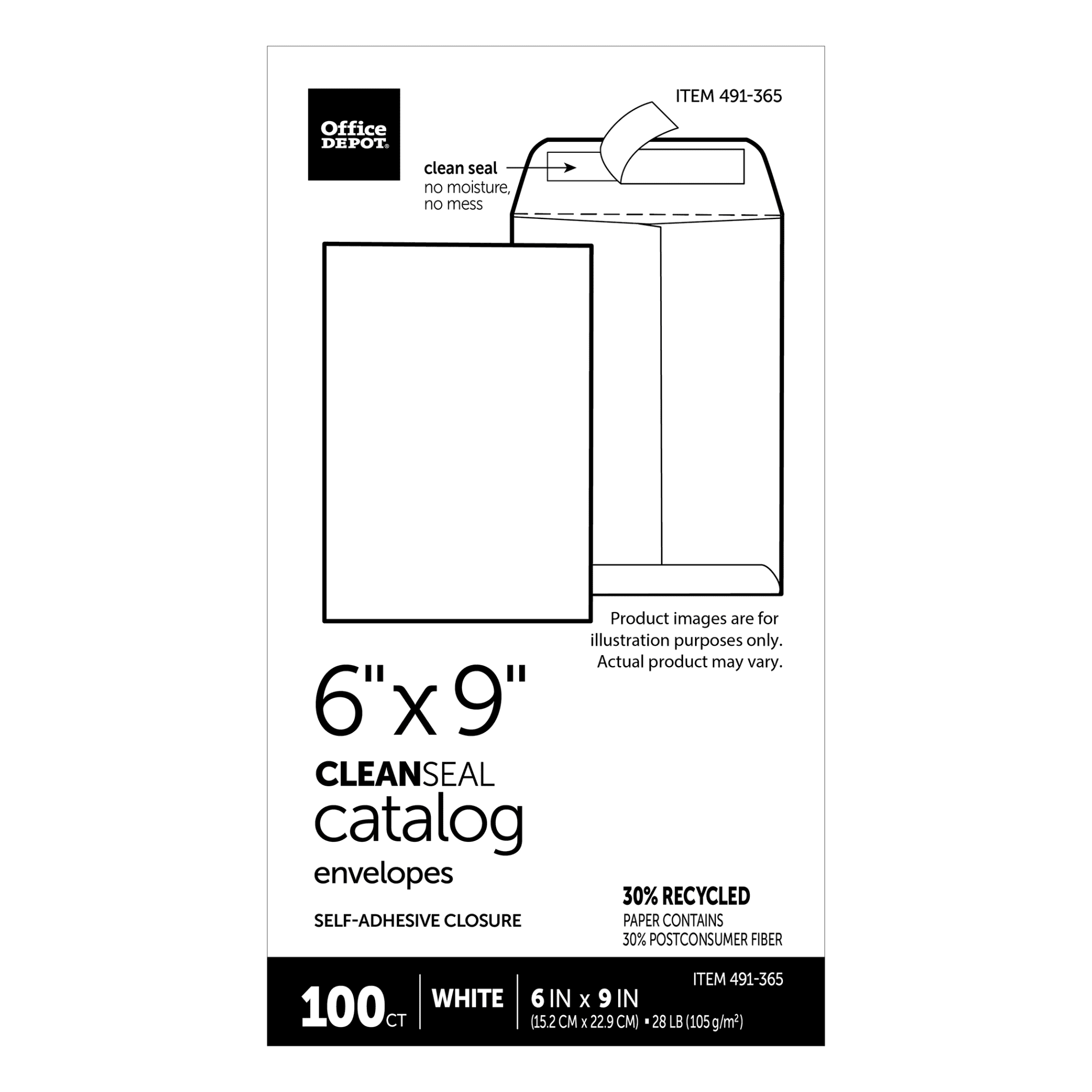 Office Depot® Brand 6" x 9" Catalog Envelopes, Clean Seal, 30% Recycled, White, Box Of 100