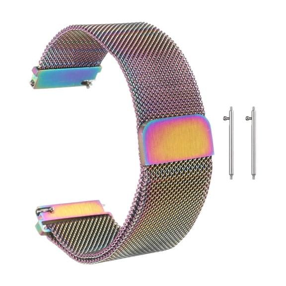 Uxcell Stainless Steel Mesh Watch Band 18mm Quick Release Metal Replacement Adjustable Watch Strap with Magnetic Buckle for Men Women, Colorful