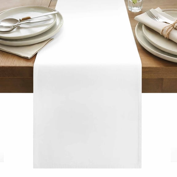 White Table Runner - 48 Inch Long, Kitchen Dining Table Runner Dresser Scarves, Modern Minimalist Pure Soild Color Farmhouse Decor for Coffee Tables Wedding Party Banquet