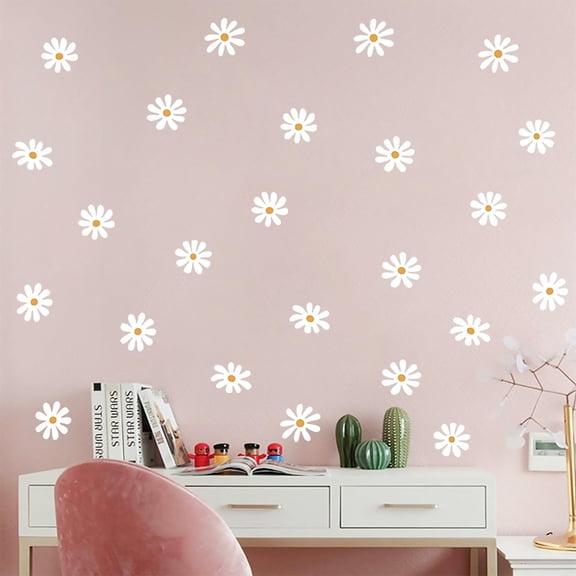 Farcauo White Daisy Home Wall Decor Living room Wall Decals Peel and Stick Wall Stickers & Murals 12 Sheets Flower Wall Sticker Decor for Bedroom Vinyl Kitchen Wall Mural Peel and Stick for Girl Room