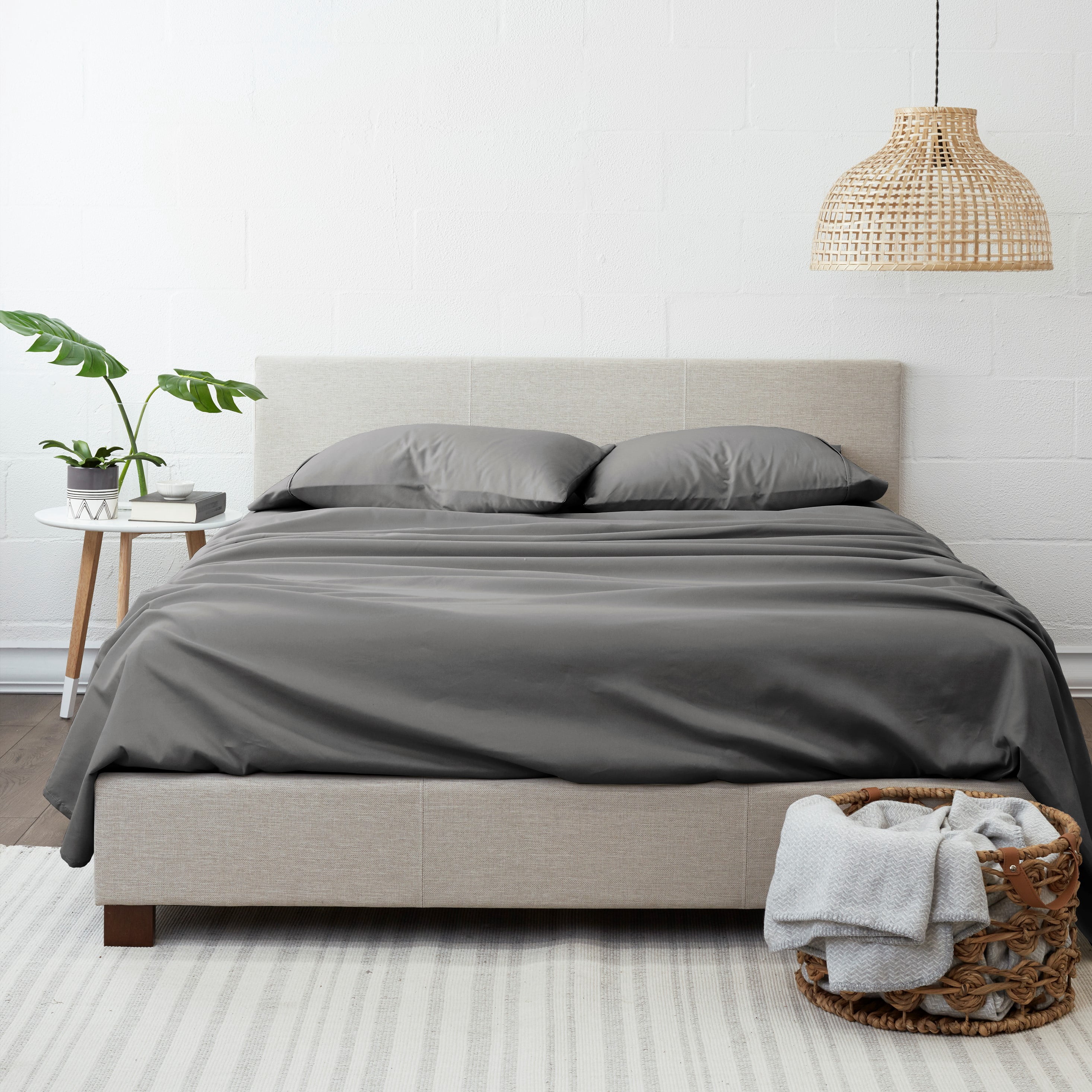 Noble Linens 4 Piece Solid Microfiber Bed Sheet Set, Gray, King