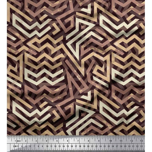 Soimoi Japan Crepe Satin Fabric Zig Zag Abstract Printed Fabric 1 Yard 42 Inch Wide