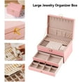 thumbnail image 2 of Jewelry Box,3 Drawer Jewelry Holder Organizer, Jewelry Boxes & Organizers with Earring Organizer, Jewelry Holder Box, Pink Jewelry Organizer Box for Jewelry Storage, Birthday Gifts for Mom, 2 of 6