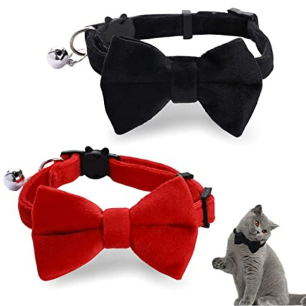 2 uds collar de terciopelo para gato con cascabel y pajarita, collares para gatos separables ajustables, pajarita de seguridad para cachorros pequeños y gatitos, boda sólida