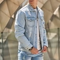thumbnail image 5 of Mens Denim Jacket Qiggri Men's Solid Color Casual Lapel Collar Long Sleeved Button Denim Jacket, 5 of 9