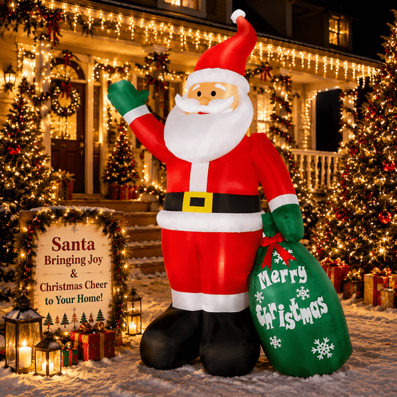 8 FT Christmas Inflatable Santa Claus Outdoor Decoration for Yard, Blow up Santa Decor with Big Gift Bag, Built-in LED Lights for Garden Patio Lawn Home Indoor Winter Holiday Party