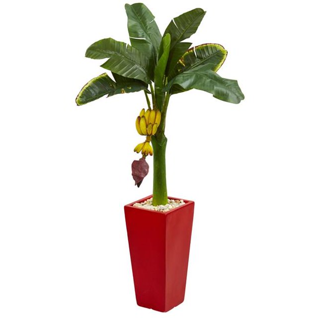 Nearly Natural 5785 4 ft. Banana Artificial Tree in Red Tower Planter