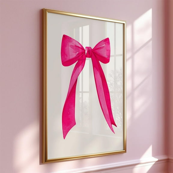 Pink Bow Poster, Coquette Room Decor, Hot Pink Wall Art, Girl Nursery Decor, Pink Coquette Bow Wall Art, Cute Apartment, Wall Art, Modern Wall Decor, 8x12 UNFRAMED