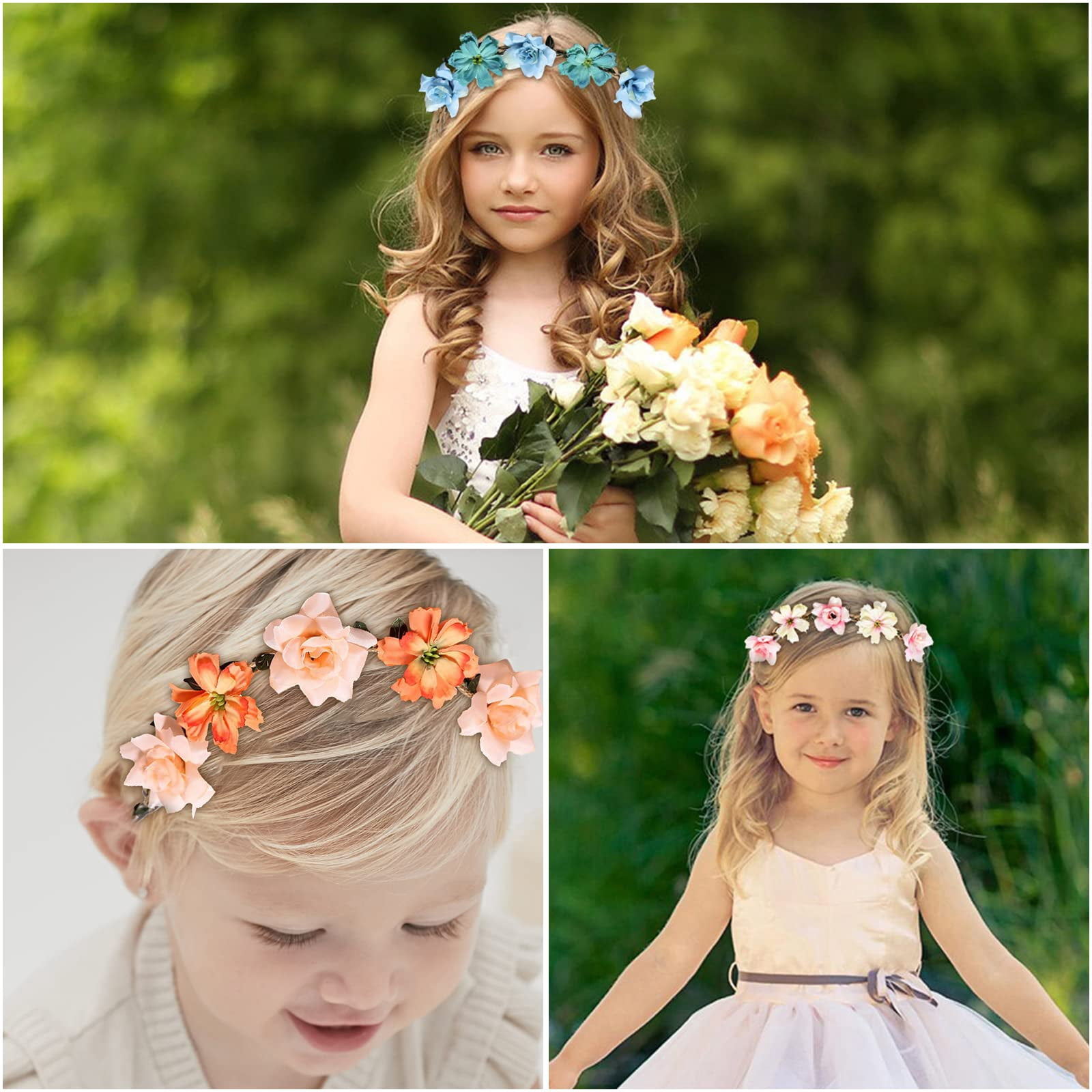 ZYNERY 5PCS Flower Crown Headbands Flower Headbands for Women Girls, Multicolour Flower Hair Wreath Floral Headpieces Festival Hair Accessories for Wedding Party Festival