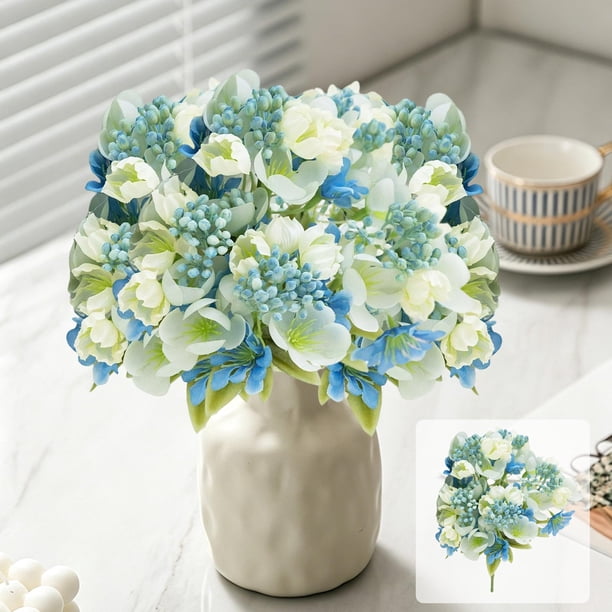 Ramo de flores artificiales para decoración del salón Arreglo floral artificial con jarrón para mesa de oficina en casa y regalos