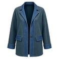 thumbnail image 5 of MaFYtyTPR Women's Denim Patchwork Jacket Ribbed Notched Lapel Long Sleeve Blazer Dressy Single Button Casual Coat with Pockets, 5 of 6