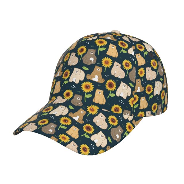 Fotbe Bear Sunflower Gorro Clásico de Béisbol, Gorra Ajustable con Broche Snapback, Gorro de Exterior de Algodón Suave