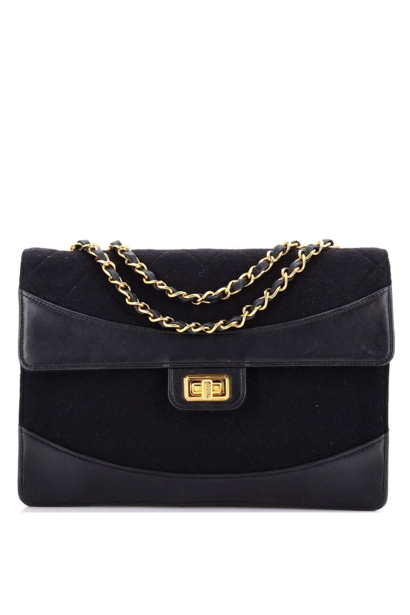 Pre-Owned Vintage Mademoiselle Lock Flap Bag Quilted Jersey and Leather Medium By Rebag