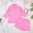 thumbnail image 2 of Women's Cotton 2-Piece Summer Set: Button-Down Shirt & High-Waist Shorts | Breezy Casual Outfit, 2 of 6