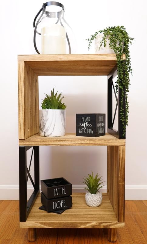 Premium Home 30” Tall Wood Side Table with Shelf – Narrow End Table, Natural Finish