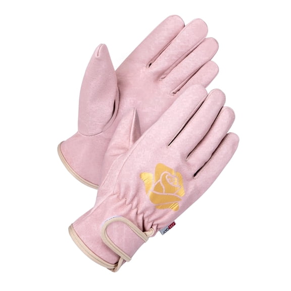 AIWOGLO Women's Pigskin Leather Gardening Gloves, Rose Print Thorn Proof Garden Gloves with Adjustable Wrist Closure for Yard Work Pruning