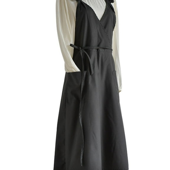 Cotton Linen Cross Back Apron Solid Color Pinafore Apron Dress with Pockets for Kitchen Cooking Baking Gardening