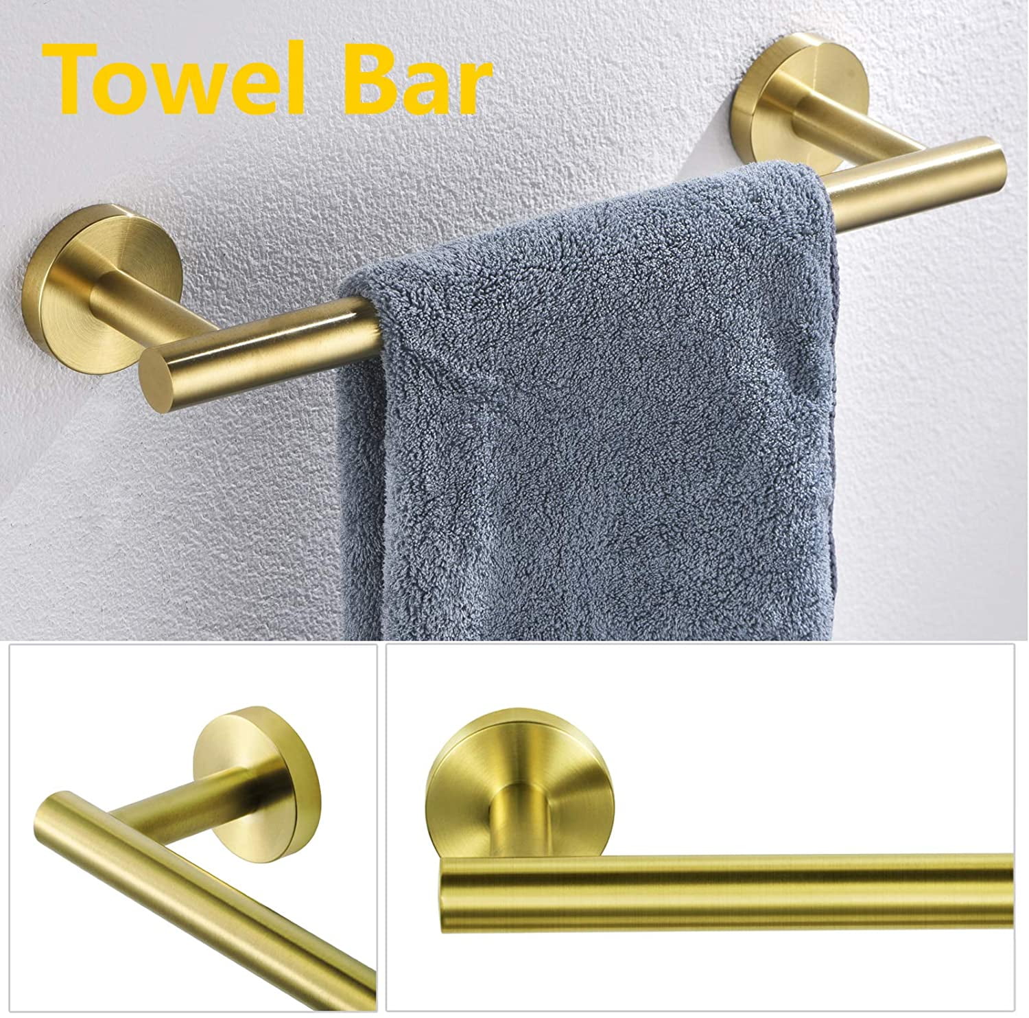 Private Jungle 3-Piece Bathroom Hardware Set Stainless Steel Towel Rack Set Round Wall Mounted, Robe Towel Hooks Bathroom Accessories Towel Bar Set,Brushed Gold Private Jungle 3-Piece Bathroom Hardware Set Stainless Steel Towel Rack Set Round Wall Mounted, Robe Towel Hooks Bathroom Accessories Towel Bar Set,Brushed Gold