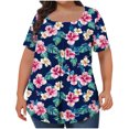 thumbnail image 2 of QUNYINEY Short Sleeve Womens Tops Trendy Square Neck Hawaiian Casual Shirts Pullover Loose Pleated Plus Size Women Shirts, 2 of 5