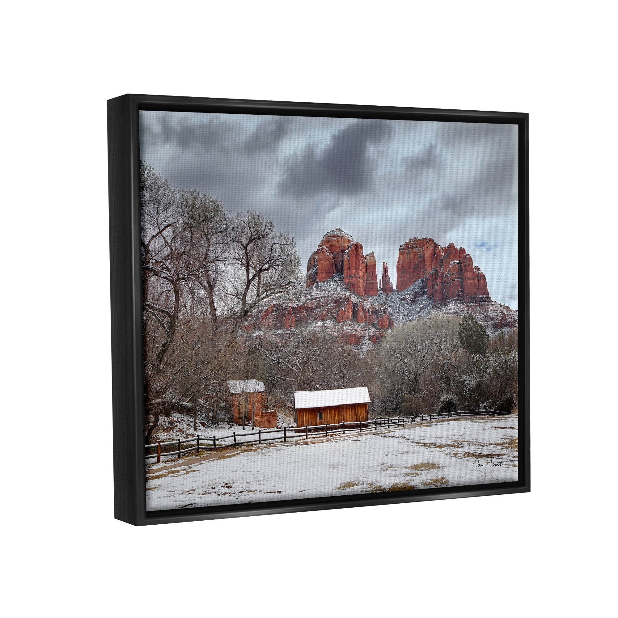 Stupell Industries Snowy Rural Landscape Nature Photography Black Floater Framed Art Print Wall Art, 31 x 25