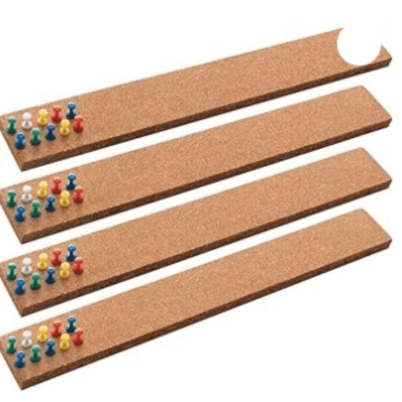 Â Cork Board Bulletin Board Bar St 15x2 Inch - 1/2 Inch Thick, Frameless Cork Board Sts with 50 Multi-Color Push Pins, Strong Self Adhesive Backing - 4 Pack