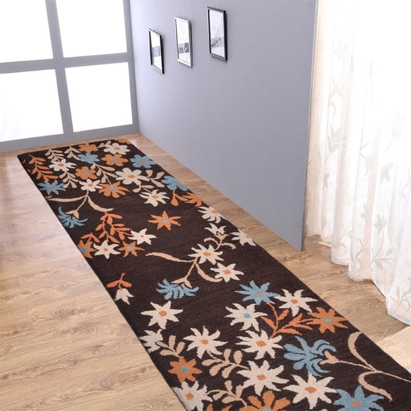 Rugsotic Carpets Hand Tufted Wool Eco-Friendly Area Rugs - 2'6"x8', Runner, Brown, Modern Contemporary Design, High Pile Handmade Anti Skid Rugs for Living Room, Bed Room (K00689)