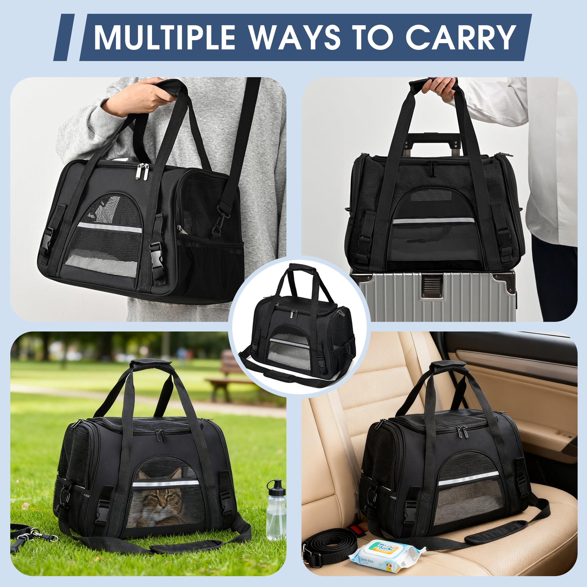 Pet Carrier, Cat Carrier, Cat Cage, Portable Pet Carriers Travel Bag, Folding Pet Cage with Removable Washable Soft Mat
