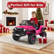 Farmdex 24V Ride on Car, Ride on Truck for Toddlers with Remote Control, Electric Car for Boys Girls Age 3+, Bluetooth, Music, LED Lights, Spring Suspension, 3 Speeds, Pink