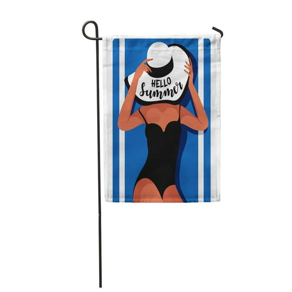 POGLIP Elegant Woman in Hat Lying Beach Towel Girl Black Garden Flag Decorative Flag House Banner 28x40 inch