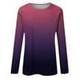 thumbnail image 4 of 2023 Cotonie Women's Gradient Color Sweatshirt Long Sleeve T-shirt Round Neck Pullover 2023 Trendy Casual Tops,Purple,S, 4 of 5