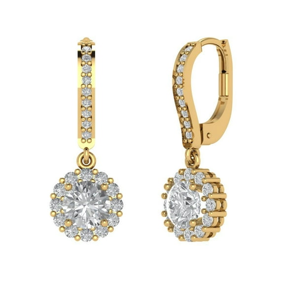 2.235 ct Lever-Back Drop Dangle Earrings for Women | 6mm Round Cut Moissanite | 18K Yellow Gold