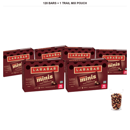 Lärabar Double Dark Chocolate Mini Bars, 6 Boxes, 120 Bars Total with 1 Bybies Trail Mix Pouch, 2 oz