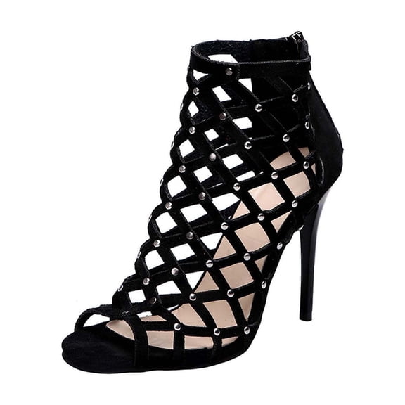 TAGOLD Womens High Heels Shoes,Women's Fashionable Casual Comfortable Solid Color Peep-Toe Open-Toe Hollowed-Out Back Zip High-Heeled Slippers