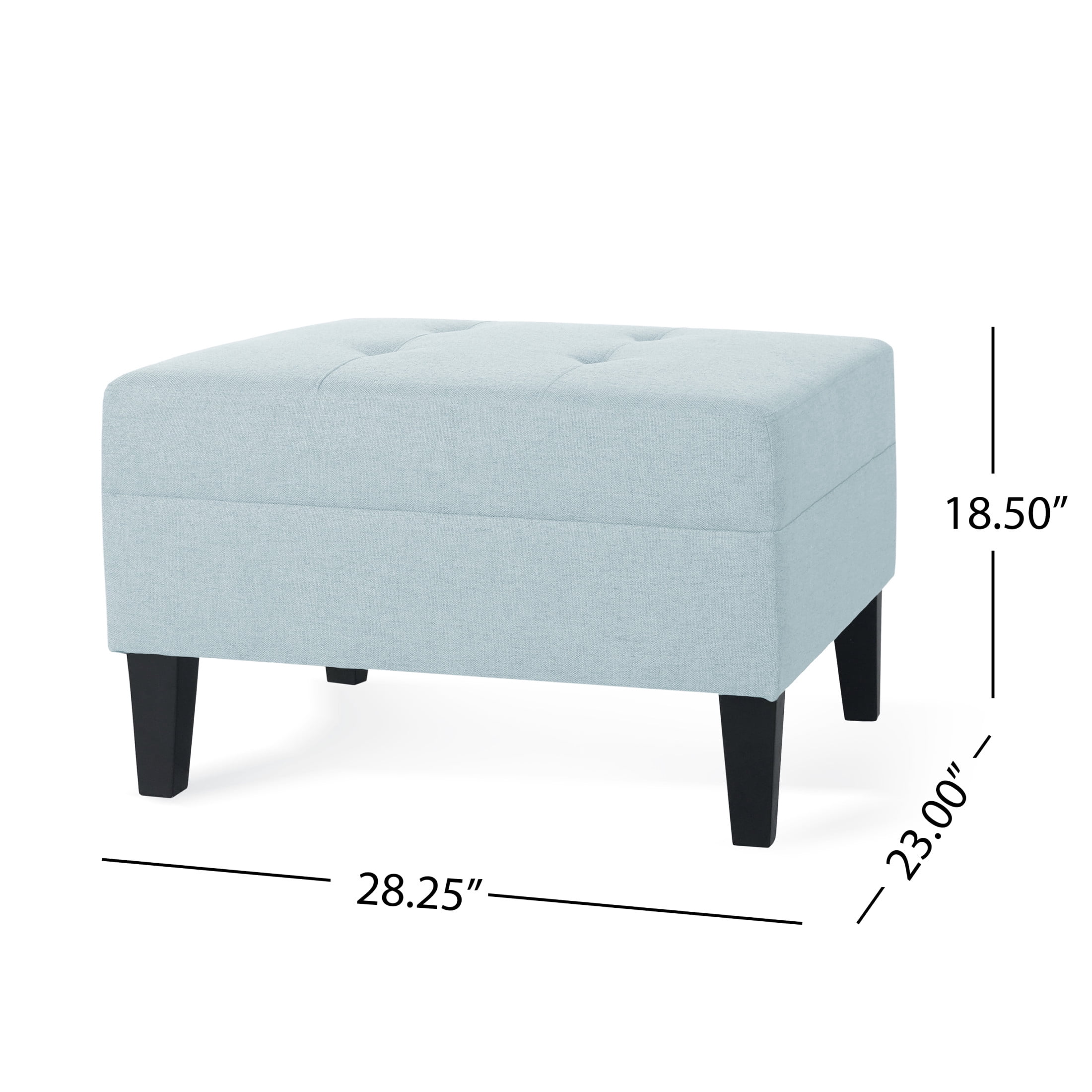 Kamil Elegant Fabric Ottoman with Plush Cushion & Durable Birch Wood Legs, Light Sky