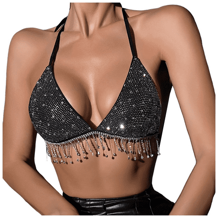 Fulorrnie Bras for Women Comfort Wirefree Supportive Strapless Bralette Halter Plunge Stretchable Bra  Black  L