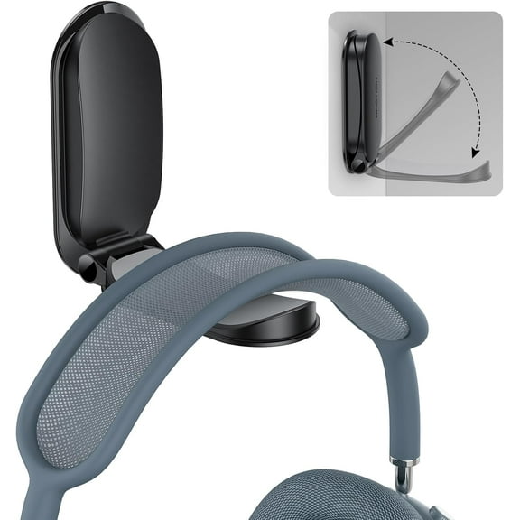 Headphone Stand for Desk, Foldable Sticky Headset Stand Holder, Headphone Holder Hook Mount with Non-Slip Silicone, PC Gaming Accessories for Airpods Max, All Earphones- Black