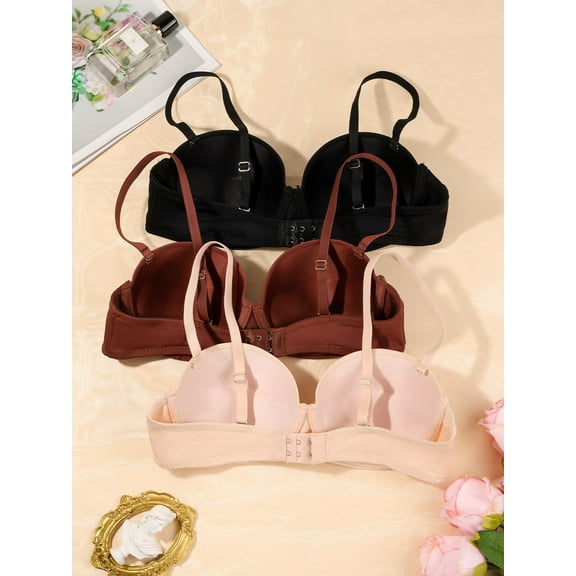 3PCS Underwear with Underwire,Everyday Bras Bundle with Removable Shoulder Straps,Women's Plunging or Push-Up Convertible Bras for Tricky Outfits