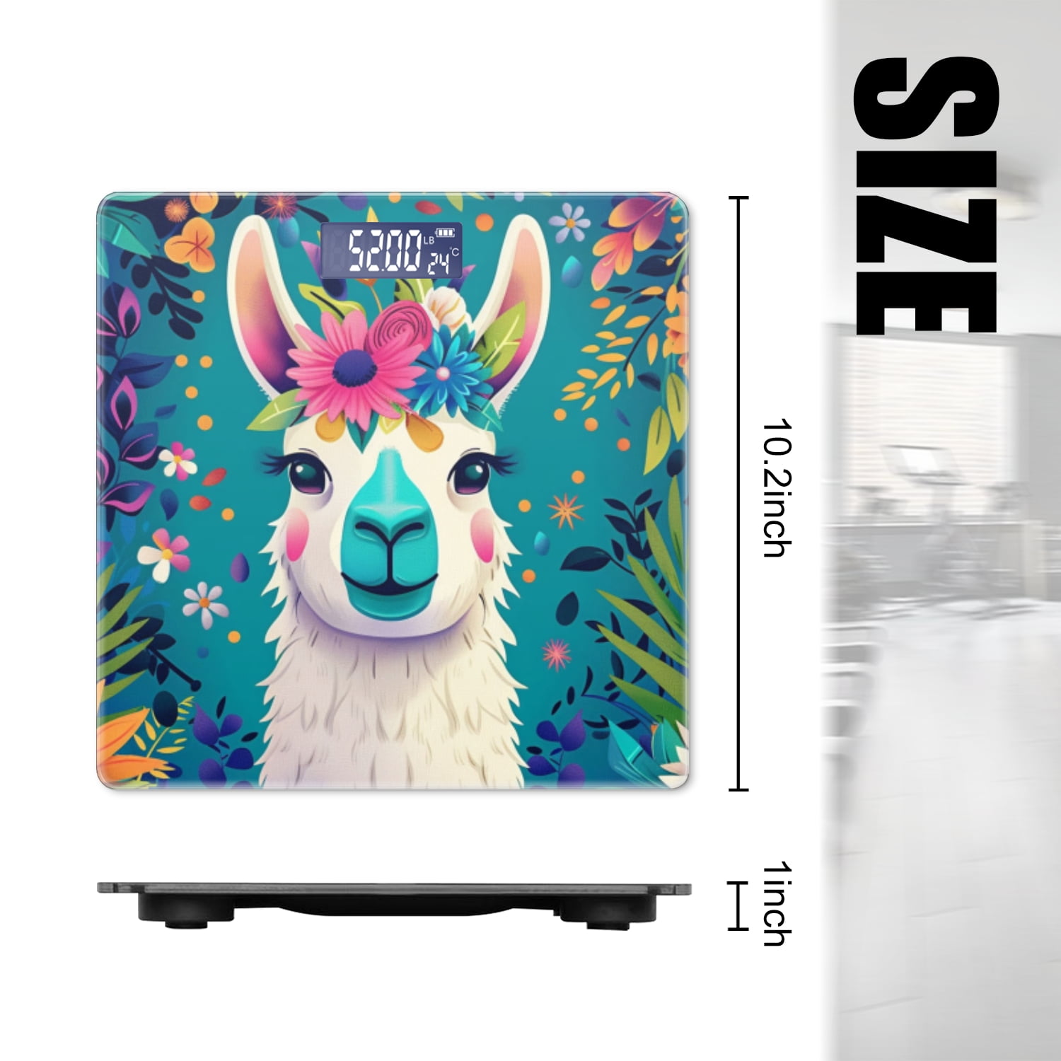 High Precision Body Weight Scale Smart Bathroom Scales with Large LCD Display(400lbs),Decorative for Bedroom-Llama Portrait With Colorful Flowers In The Background