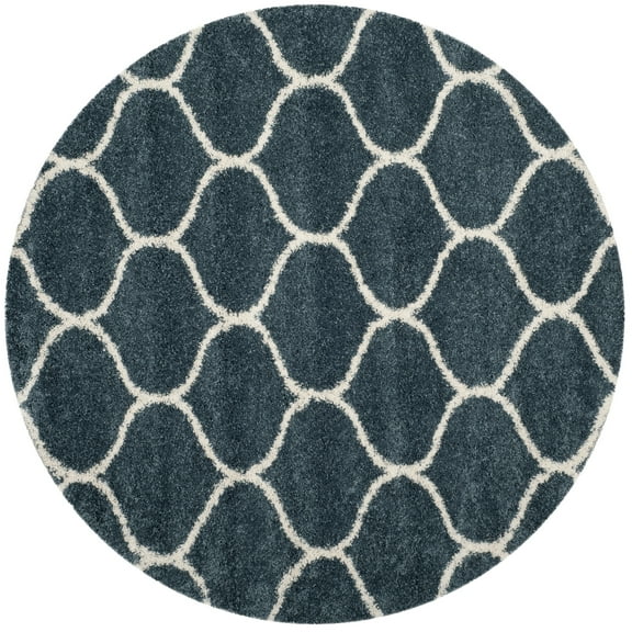 SAFAVIEH Hudson Arline Plush Geometric Shag Area Rug, Slate Blue/Ivory, 5' x 5' Round