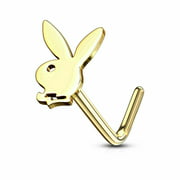 Playboy Bunny 316L Surgical Stainless Steel Nose Bone Stud Pin Ring Gold